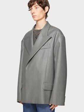 ACNE STUDIOS Oversized Sharp Peak Lapel Blazer Grey Wool 48 (L) Runway Fit
